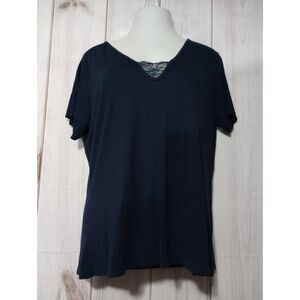 Brooklyn Girl Navy Blue Lace‎ Trim V-Neck Graphic Eagle Back Top 2X Viscose